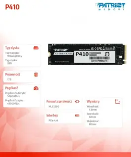 Alternative view of Patriot SSD 1TB P410 PCIe M.2 Gen4 x4 NVMe 1.4 2280 5000/4500MB/s