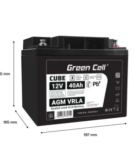 Alternative view of Green Cell Battery AGM VRLA 12V 40Ah IP54