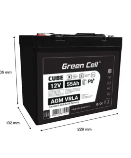Green Cell Battery AGM VRLA 12V 55Ah IP54
