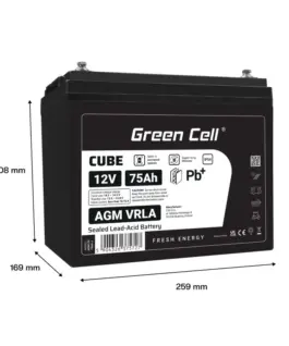 Green Cell Battery AGM VRLA 12V 75Ah IP54