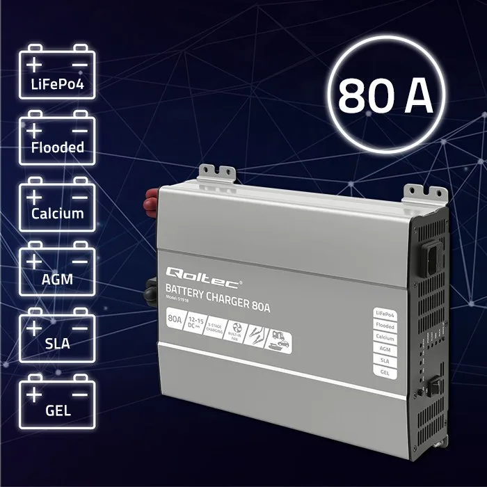 Qoltec зарядно for LiFePO4 AGM GEL SLA batteries 80A - Image 2