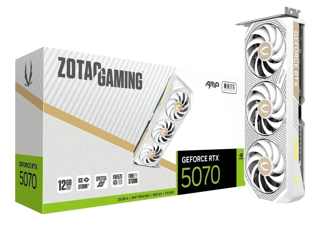 ZOTAC видео карта GeForce RTX 5070 AMP 12GB GDDR7 192bit 3DP/HDMI бял