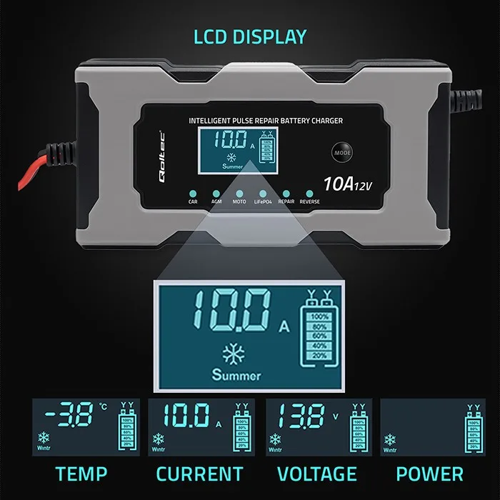 Qoltec зарядно 12V 10A with repair function for AGM - Image 4