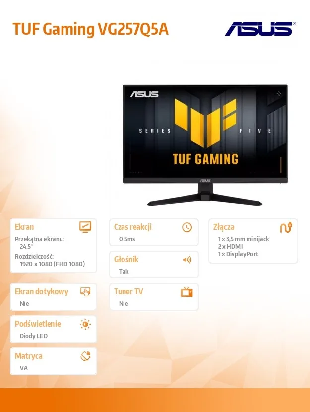 Asus Monitor 25 инча TUF Gaming VG257Q5A VA 200Hz 2HDMI DP - Image 5