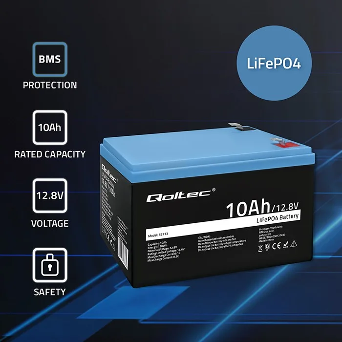 Qoltec LiFePO4 battery 10Ah 12.8V 128Wh BMS - Image 2