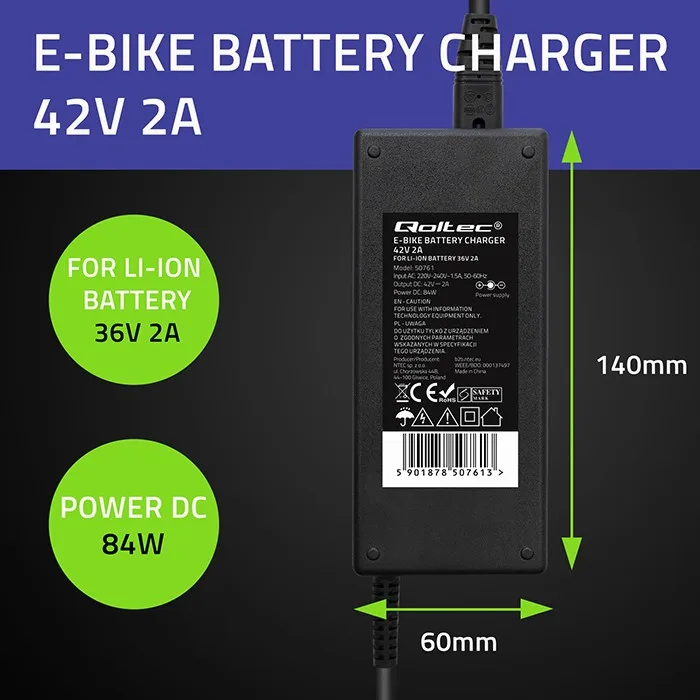 Qoltec зарядно for ebike batteries 36V, 42V, 2A - Image 3