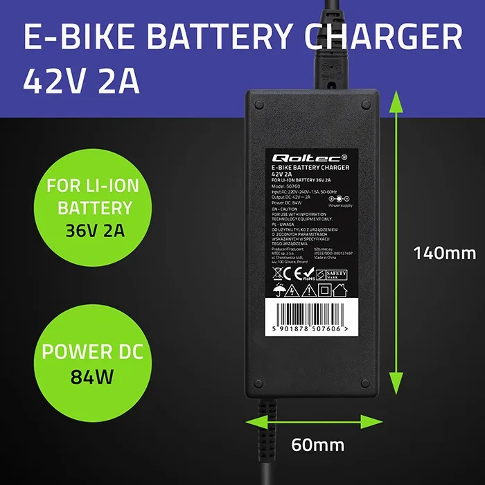 Qoltec зарядно for ebike batteries 36V, 42V, 2A - Image 3
