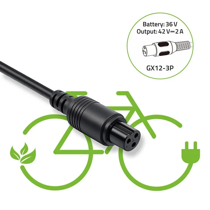 Qoltec зарядно for ebike 36V 42V 2A GX12-3Pin - Image 4