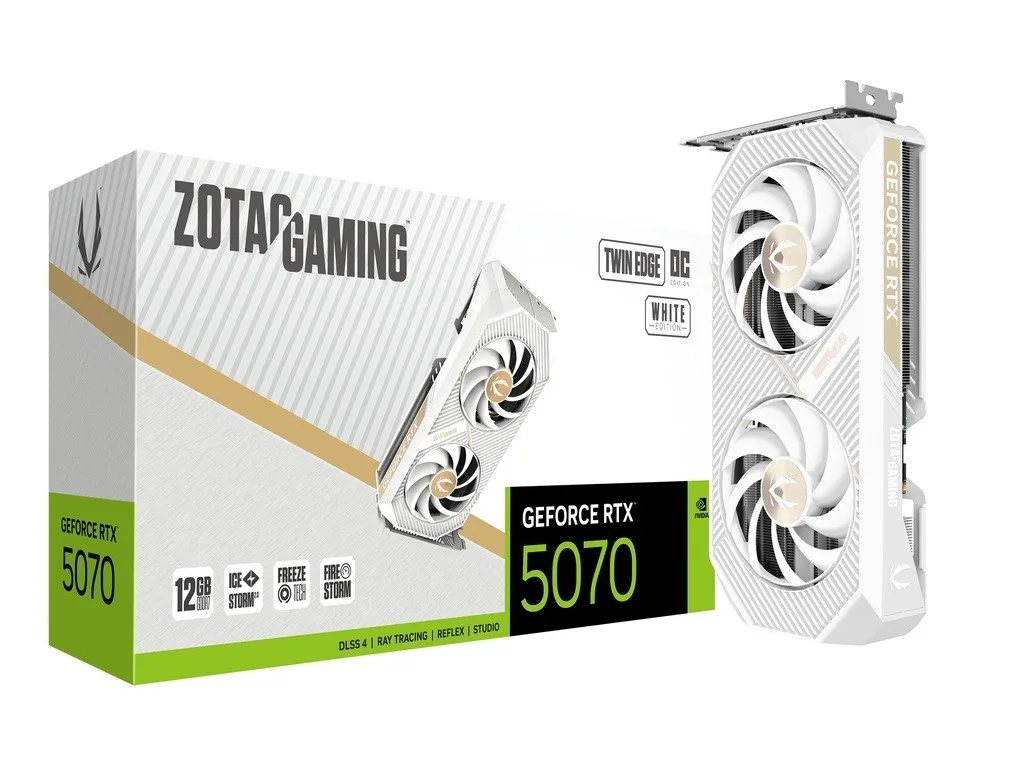 ZOTAC видео карта GeForce RTX 5070 TWIN EDGE OC бял 12GB GDDR7 192bit