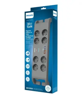 Philips Surge prot. pwr. strip 8 schuko sockets 4xUSB