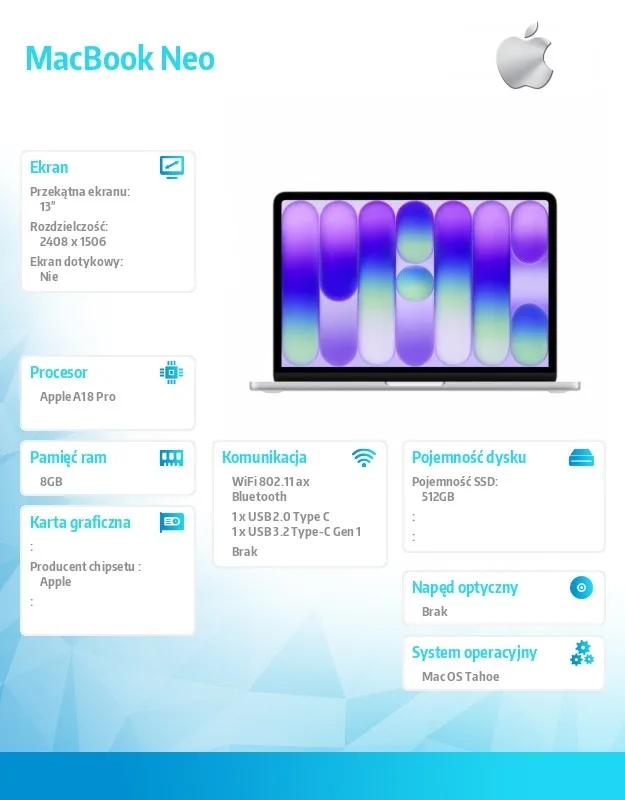 Apple MacBook Neo 13-inch: A18 Pro 6/5, 8GB, 512GB SSD, without захранващ блок, Touch ID - Silver - Image 3