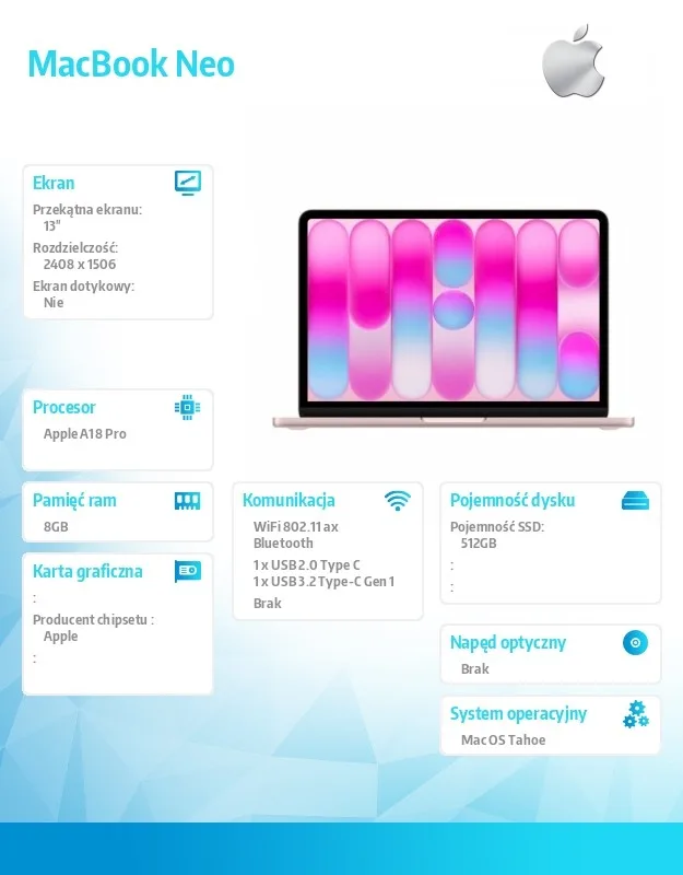Apple MacBook Neo 13-inch: A18 Pro 6/5, 8GB, 512GB SSD, without захранващ блок, Touch ID - Blush - Image 3