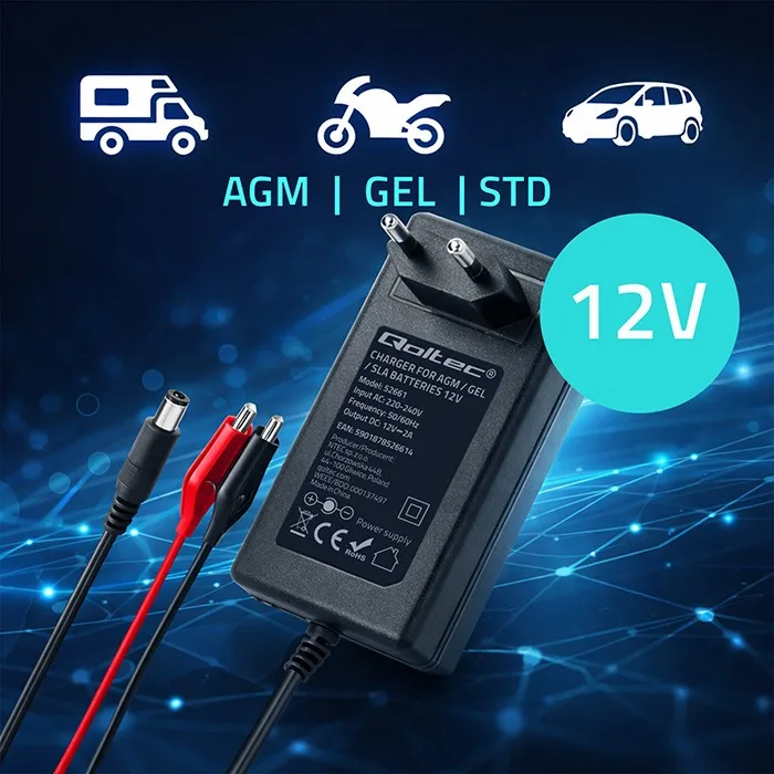 Qoltec зарядно for AGM GEL STD 24V 19.2W 5.5x2.1 - Image 2