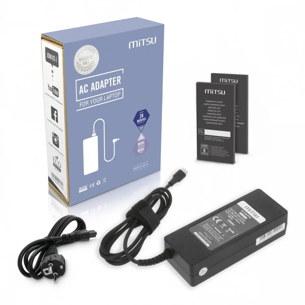 Mitsu Лаптоп power зарядно адаптер 100W USB type C USB-C 5V-9V-12V-15V/3A 20V/5A