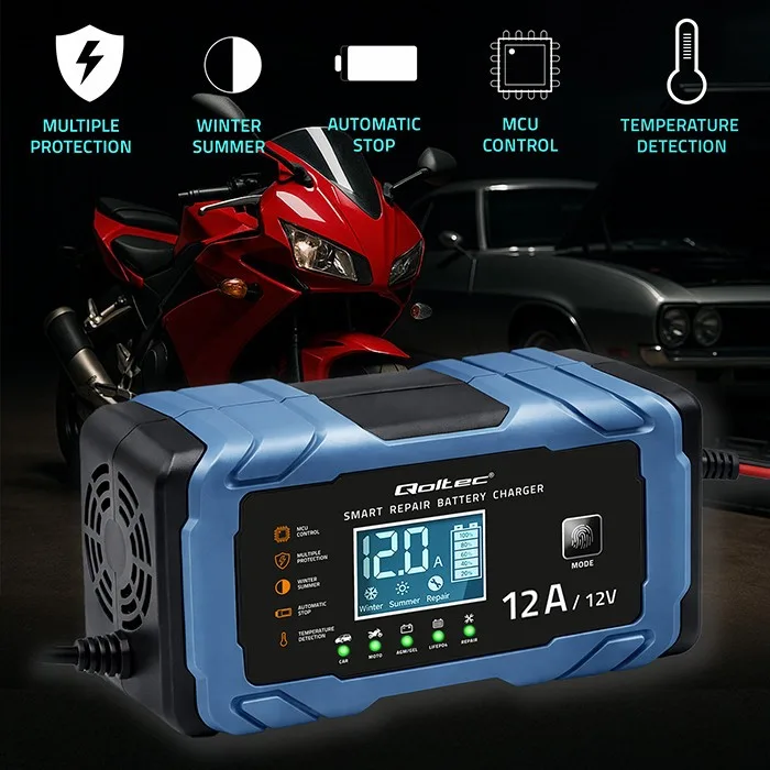 Qoltec зарядно 12V 12A AGM GEL LiFePO4 Rectifier - Image 2