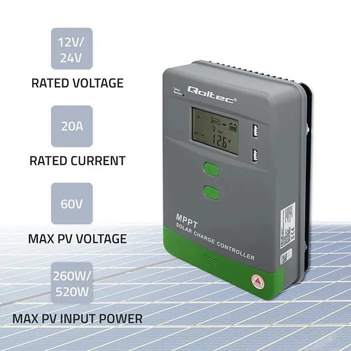 Qoltec Solar charge controller MPPT 20A 12V 24V LCD - Image 2