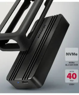 Alternative view of AXAGON External aluminum enclosure EEM2-40G USB4 Gen 3x2 M.2 NVMe SSD 40Gbps, passive cooling, USB-C кабел, silicone калъф