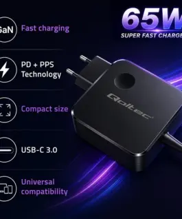 Alternative view of Qoltec GaN 65W зарядно USB C PD PPS 5V 21V 3A 3.25A