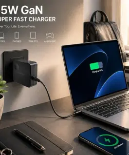 Qoltec GaN 65W зарядно USB C PD PPS 5V 21V 3A 3.25A