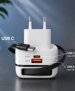 Qoltec зарядно USB C 65W GaN PPS 5V 20V 3A 3.25A