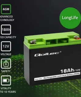 Alternative view of Qoltec Battery AGM 12V 18Ah max. 270A