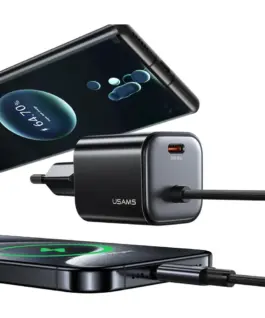 USAMS зарядно 20W GaN Fast кабел included черен