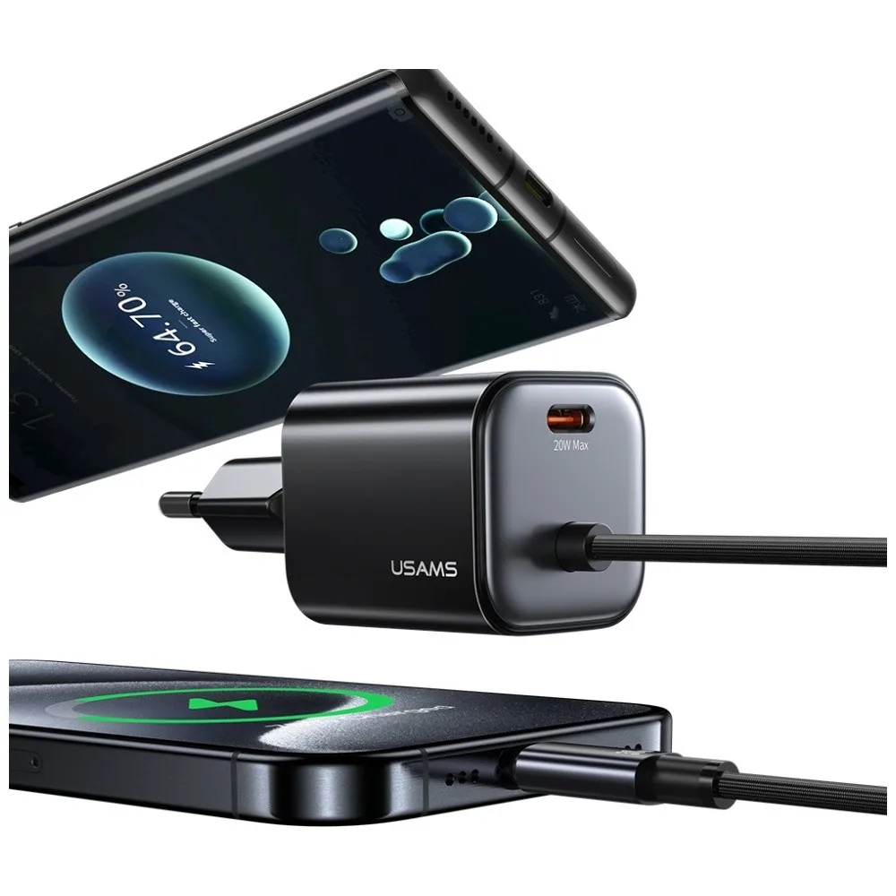 USAMS зарядно 20W GaN Fast кабел included черен - Image 5