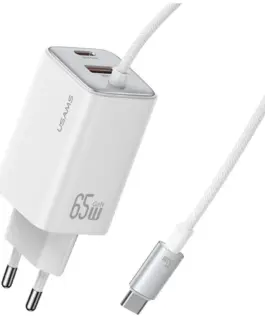 USAMS зарядно 65W GaN Fast кабел included