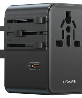 USAMS Travel adaper 70W US/AU/EU/UK черен