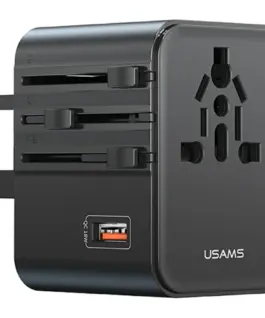 USAMS Travel адаптер 25W US/AU/EU/UK черен