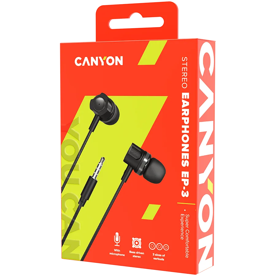 Слушалки CANYON Stereo earphones with microphone, 1.2M, dark gray - Image 3