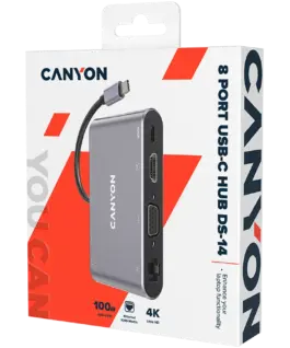 Alternative view от USB хъб CANYON hub DS-14 8in1 4k USB-C Dark Grey