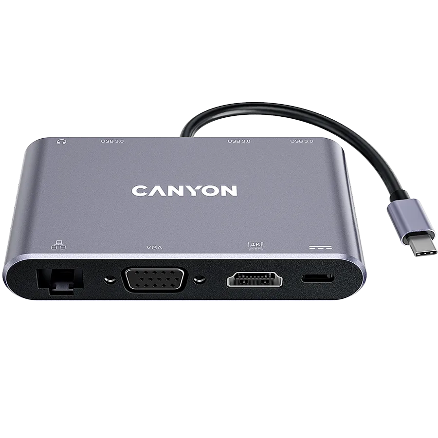 USB хъб CANYON hub DS-14 8in1 4k USB-C Dark Grey
