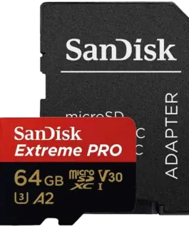 Карта памет SANDISK Extreme PRO microSDXC 64GB + SD Adapter + 2 years RescuePRO Deluxe up to 200MB/s & 90MB/s Read/Write