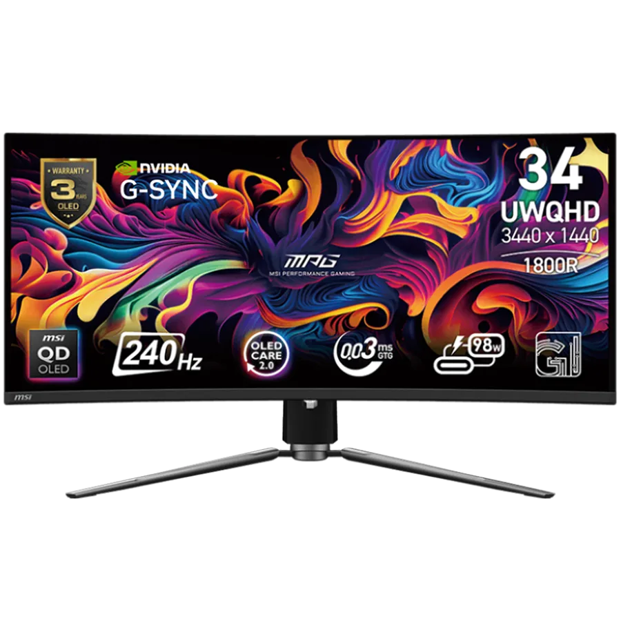 Монитор MSI MPG 341CQPX QD-OLED Gaming Monitor 34.18" 240Hz UWQHD (3440x1440) 21:9 QD-OLED Anti-Reflection 0.03ms 250nit