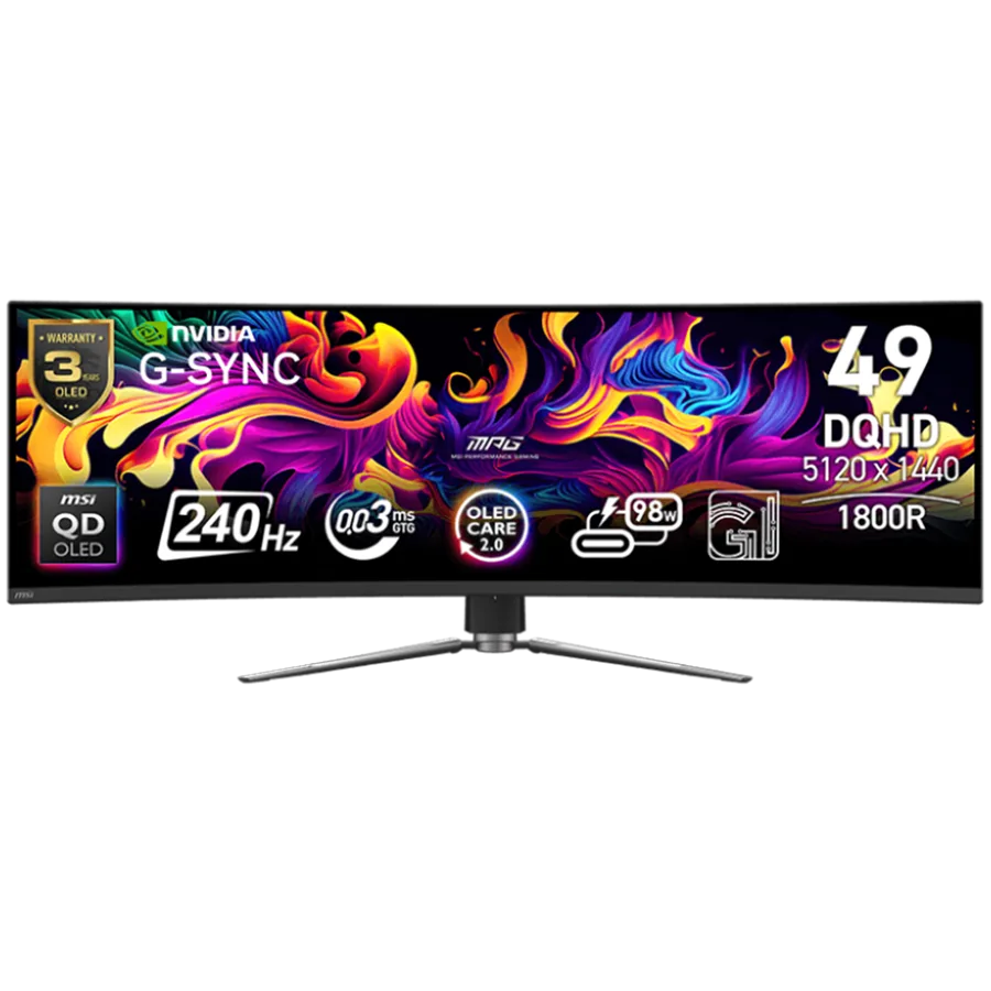 Монитор MSI MPG 491CQPX QD-OLED Gaming Monitor 49" 240Hz DQHD (5120x1440) 32:9 QD-OLED 0.03ms 250nits 3500:1 178/178 180