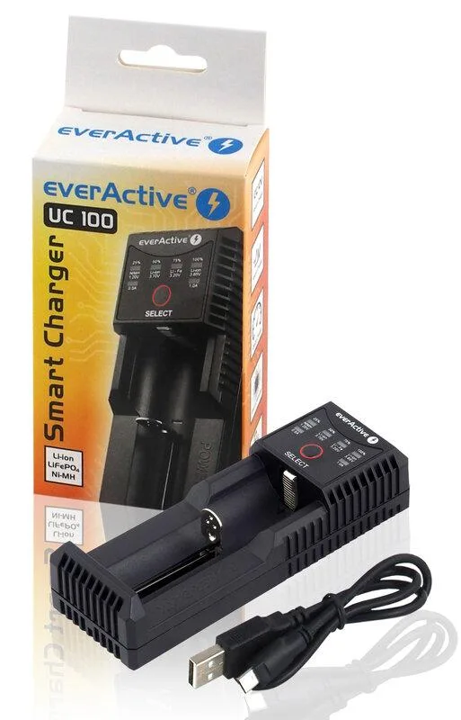 Зарядно устройство за LiIon/NiMh батерии 3,7v/1.2v универсално 1 гнездо USB micro UC-100 EverActive - Image 2