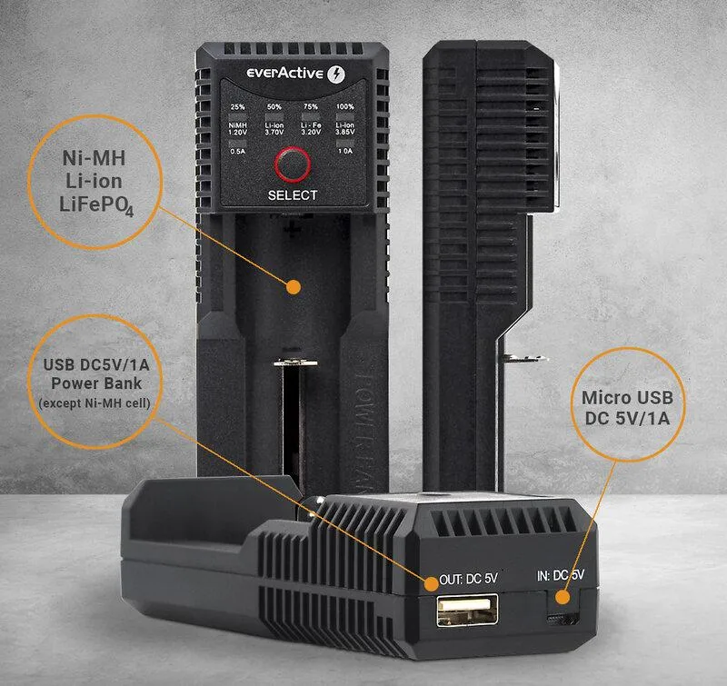 Зарядно устройство за LiIon/NiMh батерии 3,7v/1.2v универсално 1 гнездо USB micro UC-100 EverActive - Image 5