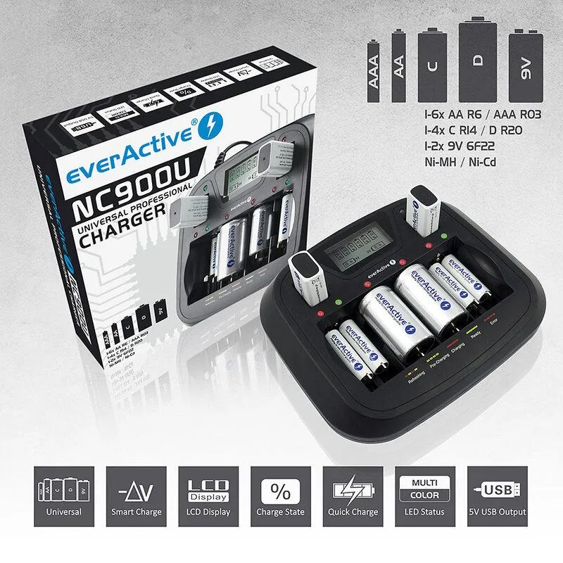 Зарядно у-во Universal Charger NIMH R6,03,14,20,22 с микропроцесор NC900U EVERACTIVE - Image 2