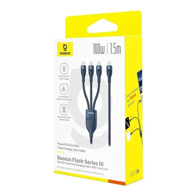 Кабел Baseus Flash Series Type-C към 3x USB-C, 100W, 1.5м P10377503321-00 - син - Image 3