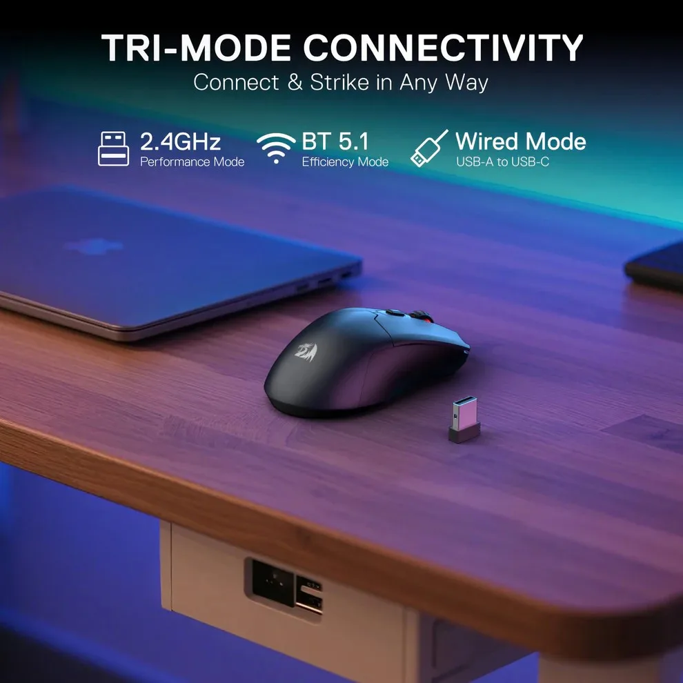Безжична Bluetooth и кабелна геймърска мишка Redragon Fyzu Lite M995GB-LIT - черна със сиво - Image 4