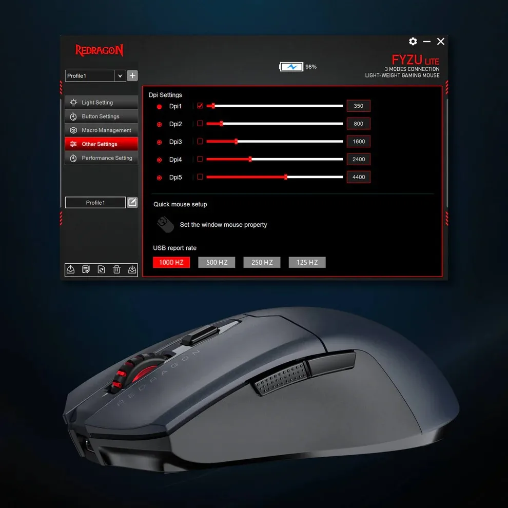 Безжична Bluetooth и кабелна геймърска мишка Redragon Fyzu Lite M995GB-LIT - черна със сиво - Image 5