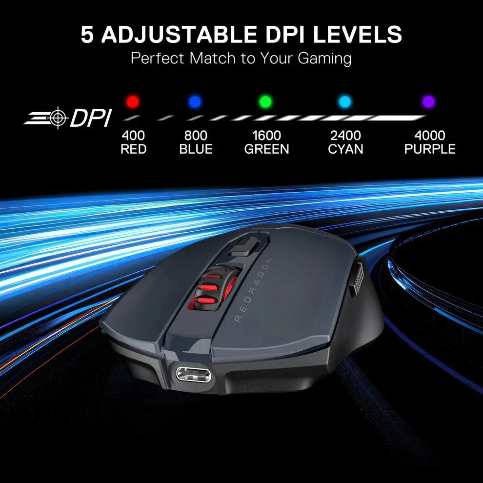 Безжична Bluetooth и кабелна геймърска мишка Redragon Fyzu Lite M995GB-LIT - черна със сиво - Image 6