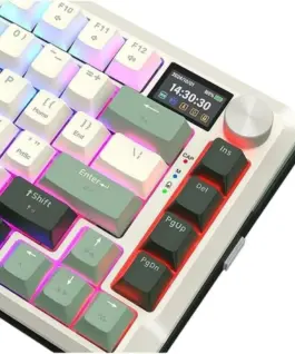 Bluetooth и безжична механична геймърска клавиатура Redragon Flekact Pro K708WLG-RGB-PRO с RGB осветление - бяло със зелено - Image 4