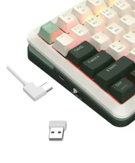 Bluetooth и безжична механична геймърска клавиатура Redragon Flekact Pro K708WLG-RGB-PRO с RGB осветление - бяло със зелено - Image 5
