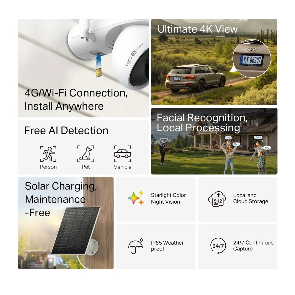 Комплект охранителна камера Pan/Tilt Wi-Fi/4G LTE и соларен панел TP-Link Tapo C665G KIT - Image 2
