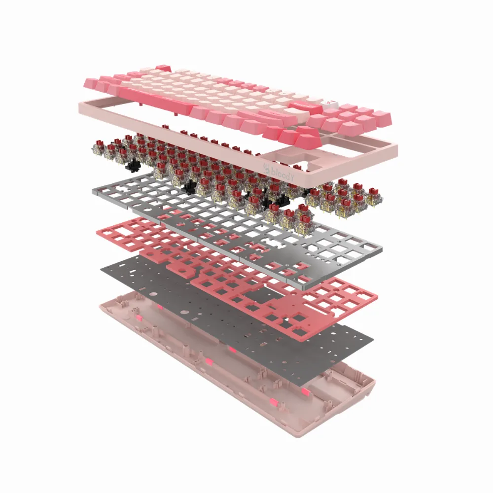 А4tech Геймърска механична клавиатура Bloody Energy Pink S87 BLMS TKL RGB Backlit red switch , USB - Image 3