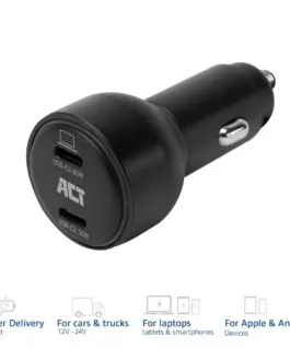 Alternative view от ACT Бързо зарядно за кола 95W 2x USB-C, PD, GAN, 12-24V