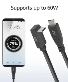 ACT Кабел USB-C - USB-C, 10Gbps, 60W, 1 м, конектори - 1 x прав и 1 x на 90° up/down angled - Image 4