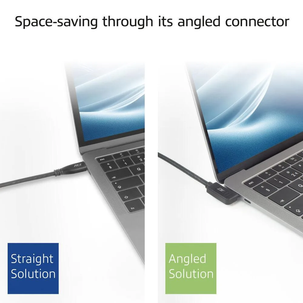 ACT Кабел USB-C - USB-C, 10Gbps, 60W, 1 m, конектори 90° left/right, up/down angled - Image 3